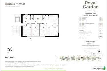 Rzut - Mieszkanie na sprzedaż 5 pokoi o powierzchni 110,65 m² - numer A11.01 w Royal Garden Wilanów Apartamenty