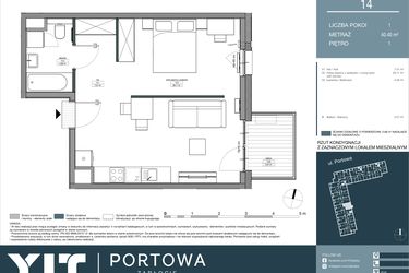 Rzut - Mieszkanie na sprzedaż 1 pokój o powierzchni 40,4 m² - numer 14 w Portowa Zabłocie