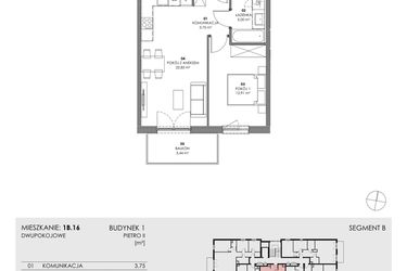 Rzut - Mieszkanie na sprzedaż 2 pokoje o powierzchni 44,51 m² - numer 1B.16 w Akacjowa Wita
