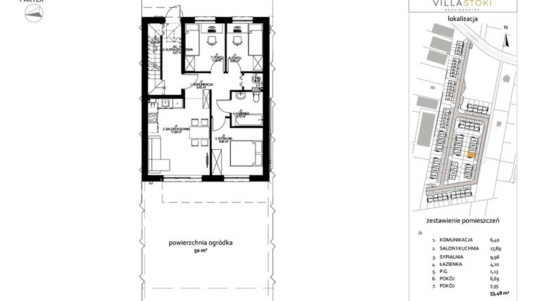 Rzut - Mieszkanie na sprzedaż 4 pokoje o powierzchni 53,48 m² - numer J1 w Villa Stoki (mieszkania)