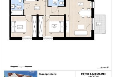 Rzut - Mieszkanie na sprzedaż 3 pokoje o powierzchni 60,51 m² - numer B4/3/38 w Montano bud. B4