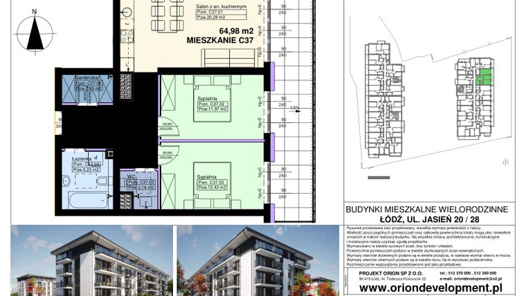 Rzut - Mieszkanie na sprzedaż 3 pokoje o powierzchni 64,98 m² - numer C37 w Duo Park