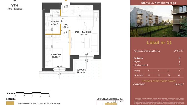 Rzut - Mieszkanie na sprzedaż 2 pokoje o powierzchni 39,65 m² - numer 11 w Stacja Błonie etap II