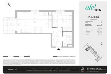 Rzut - Mieszkanie na sprzedaż 2 pokoje o powierzchni 48,07 m² - numer MA004 w Ale!Ken