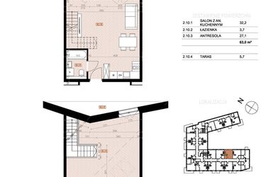 Rzut - Mieszkanie na sprzedaż 2 pokoje o powierzchni 63 m² - numer 210 w Szczecińska 20