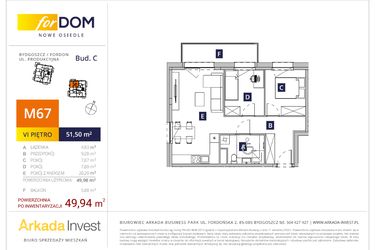 Rzut - Mieszkanie na sprzedaż 3 pokoje o powierzchni 49,94 m² - numer C67 w Osiedle forDOM – etap C