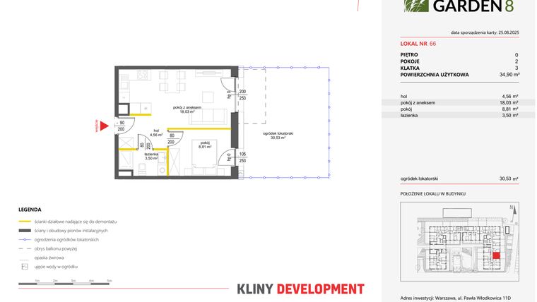 Rzut - Mieszkanie na sprzedaż 2 pokoje o powierzchni 34,9 m² - numer 66 w Nova Viva Garden 8