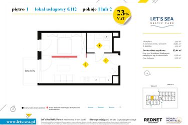 Rzut - Mieszkanie na sprzedaż 1 pokój o powierzchni 32,84 m² - numer G112 w Let's Sea Baltic Park II