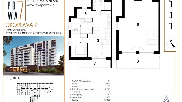 Rzut - Mieszkanie na sprzedaż 3 pokoje o powierzchni 119,99 m² - numer A609 w Okopowa 7