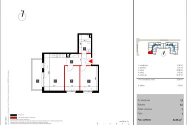 Rzut - Mieszkanie na sprzedaż 3 pokoje o powierzchni 53,15 m² - numer 13 w Mochtyńska 56