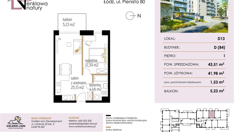 Rzut - Mieszkanie na sprzedaż 2 pokoje o powierzchni 41,98 m² - numer D13 w Enklawa Natury