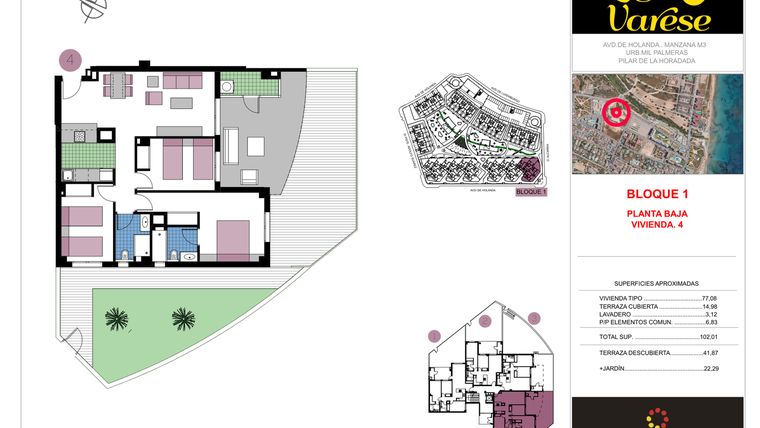 Rzut - Mieszkanie na sprzedaż 3 pokoje o powierzchni 102,01 m² - numer 4-0-B w Residencial Lago Varese
