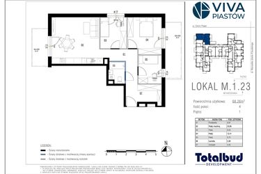 Rzut - Mieszkanie na sprzedaż 4 pokoje o powierzchni 68,26 m² - numer M.1.23 w Viva Piastów