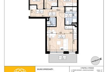Rzut - Mieszkanie na sprzedaż 4 pokoje o powierzchni 59,52 m² - numer B3/2/1 w ACCANTO