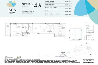 Rzut - Mieszkanie na sprzedaż 2 pokoje o powierzchni 83,02 m² - numer 1.3.A w Isea - Estepona