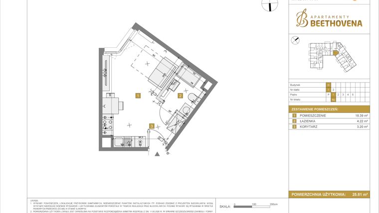 Rzut - Mieszkanie na sprzedaż 1 pokój o powierzchni 25,81 m² - numer D4 w Apartamenty Beethovena etap 2 - apartamenty inwestycyjne