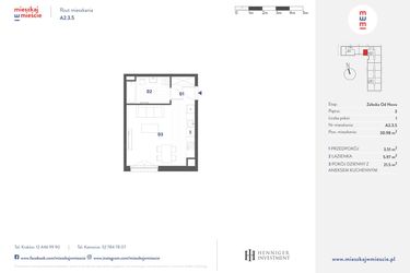 Rzut - Mieszkanie na sprzedaż 1 pokój o powierzchni 30,98 m² - numer A2.3.5 w Mieszkaj w mieście Załęska od Nowa