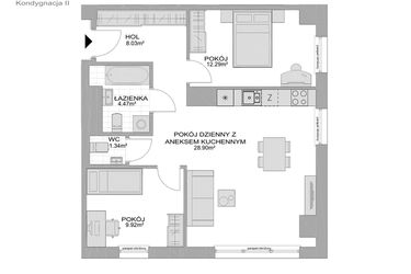 Rzut - Mieszkanie na sprzedaż 3 pokoje o powierzchni 67,29 m² - numer CP/R7/25 w Centralpark