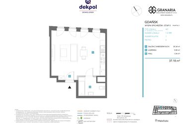 Rzut - Mieszkanie na sprzedaż 1 pokój o powierzchni 37,18 m² - numer 1.6.088 w Granaria