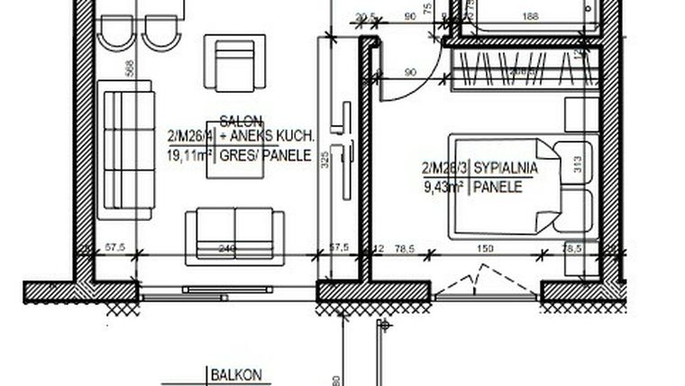 Rzut - Mieszkanie na sprzedaż 2 pokoje o powierzchni 36,48 m² - numer 27 w Staroniwskie Sady etap II