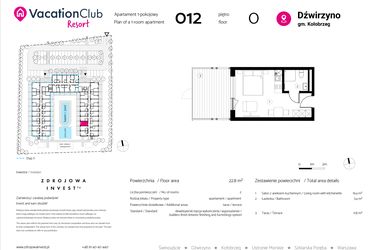 Rzut - Mieszkanie na sprzedaż 1 pokój o powierzchni 22,8 m² - numer 012 w VacationClub Resort