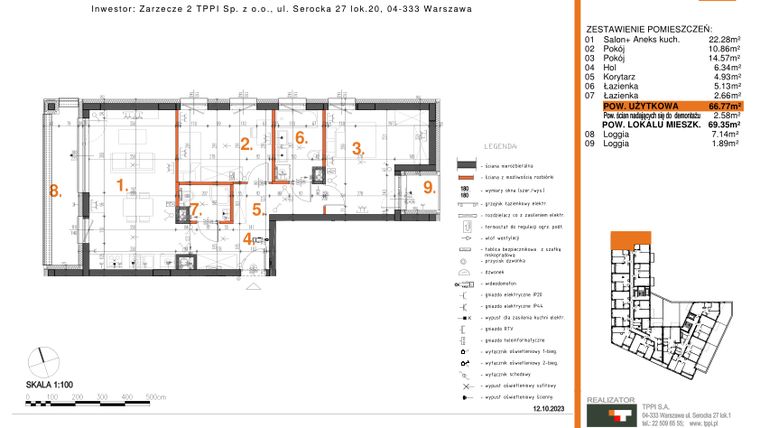 Rzut - Mieszkanie na sprzedaż 3 pokoje o powierzchni 66,77 m² - numer 24 w Zarzecze II Pruszków