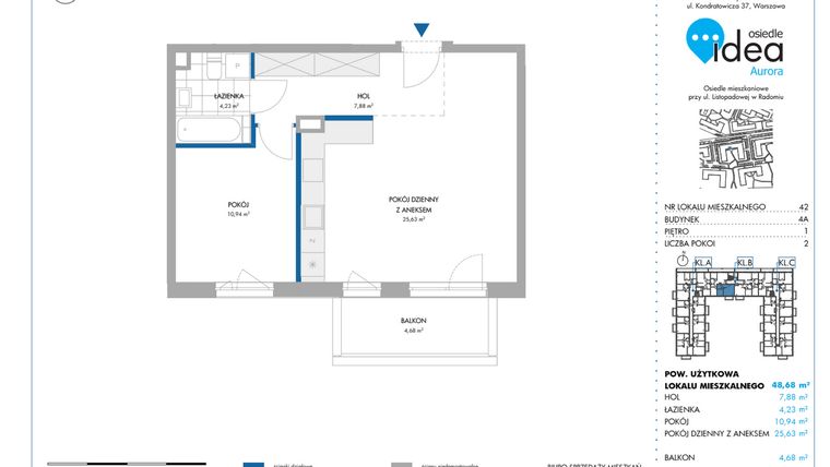 Rzut - Mieszkanie na sprzedaż 2 pokoje o powierzchni 48,72 m² - numer 4A/42 w Osiedle Idea Aurora
