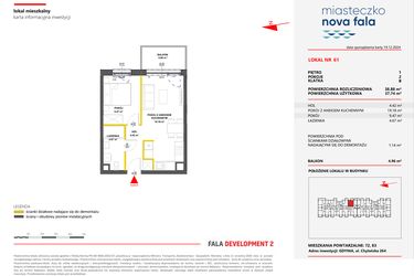 Rzut - Mieszkanie na sprzedaż 2 pokoje o powierzchni 38,88 m² - numer 61 w Miasteczko Nova Fala