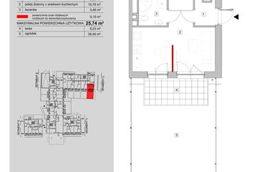 Rzut - Mieszkanie na sprzedaż 1 pokój o powierzchni 25,74 m² - numer D1-0-H2 w ATAL City Square etap IV - Apartamenty Inwestycyjne