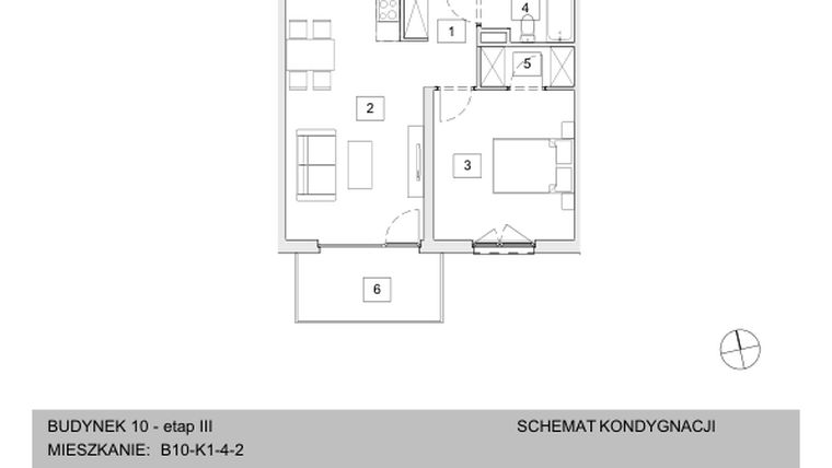 Rzut - Mieszkanie na sprzedaż 2 pokoje o powierzchni 48,12 m² - numer B10-K1-4-2 w Żerniki na Novo III