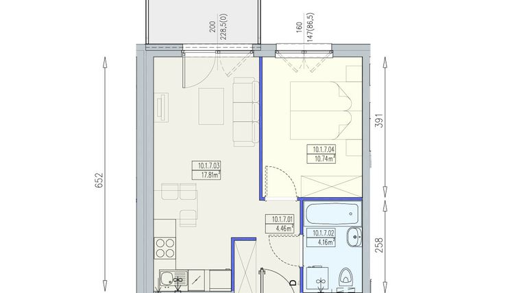 Rzut - Mieszkanie na sprzedaż 2 pokoje o powierzchni 37,17 m² - numer K2 10/1/7/2a w Południk 17 - budynek K2