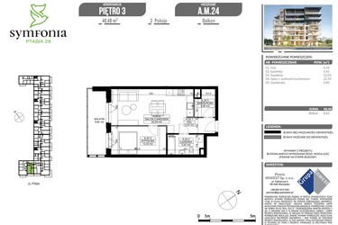 Rzut - Mieszkanie na sprzedaż 2 pokoje o powierzchni 48,48 m² - numer A.24 w Symfonia Ptasia 28