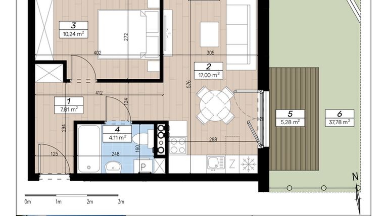 Rzut - Mieszkanie na sprzedaż 2 pokoje o powierzchni 39,16 m² - numer F/0/1 w Limone
