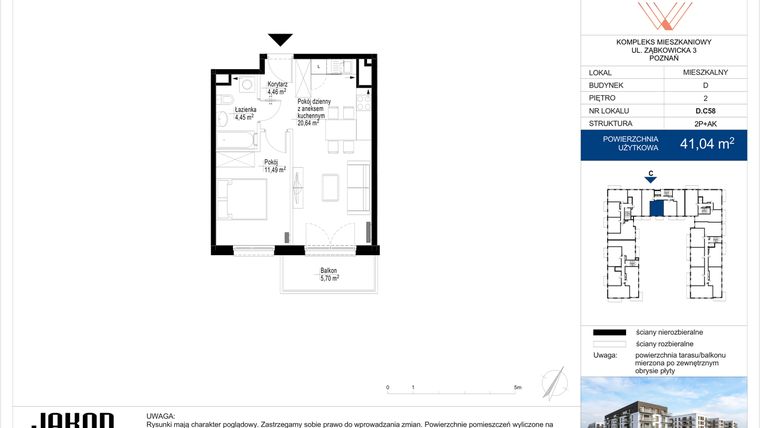 Rzut - Mieszkanie na sprzedaż 2 pokoje o powierzchni 41,04 m² - numer D.C58 w Wieruszowska D