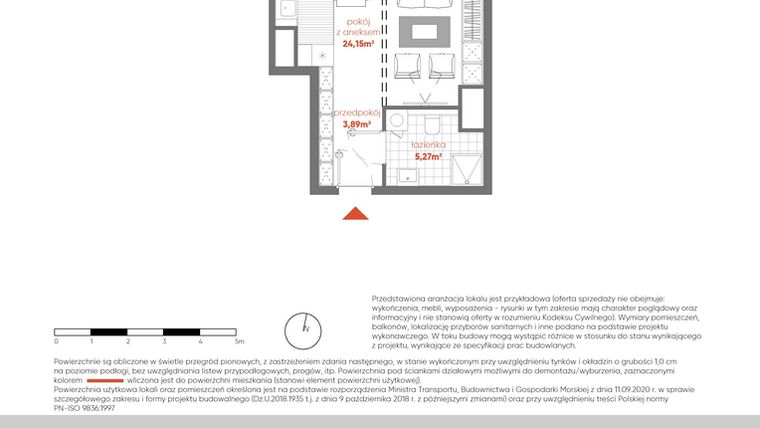 Rzut - Mieszkanie na sprzedaż 1 pokój o powierzchni 33,31 m² - numer F.07.08 w Pierwsza Dzielnica - etap III
