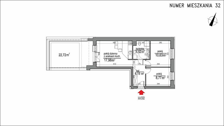 Rzut - Mieszkanie na sprzedaż 3 pokoje o powierzchni 49,09 m² - numer 3m.32 w Osiedle Rytm etap 2