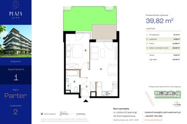 Rzut - Mieszkanie na sprzedaż 2 pokoje o powierzchni 39,82 m² - numer B6M1 w Plaza City
