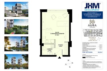 Rzut - Mieszkanie na sprzedaż 1 pokój o powierzchni 30,28 m² - numer A.2.27U w Aura Towers