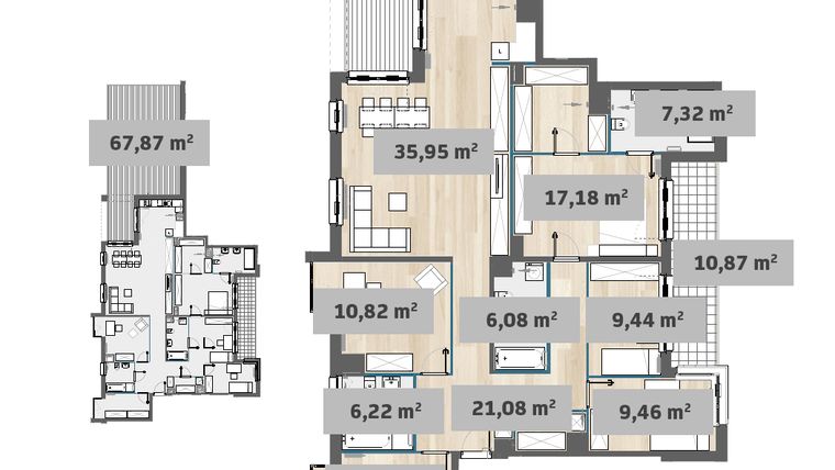 Rzut - Mieszkanie na sprzedaż 5 pokoi o powierzchni 161,35 m² - numer F1.B.04.01 w Sady Żoliborz
