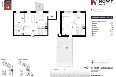 Rzut - Mieszkanie na sprzedaż 3 pokoje o powierzchni 99,77 m² - numer A49-I w Nowy Reden