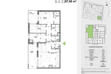 Rzut - Mieszkanie na sprzedaż 4 pokoje o powierzchni 87,16 m² - numer B.6.3 w Park Przy Stawach