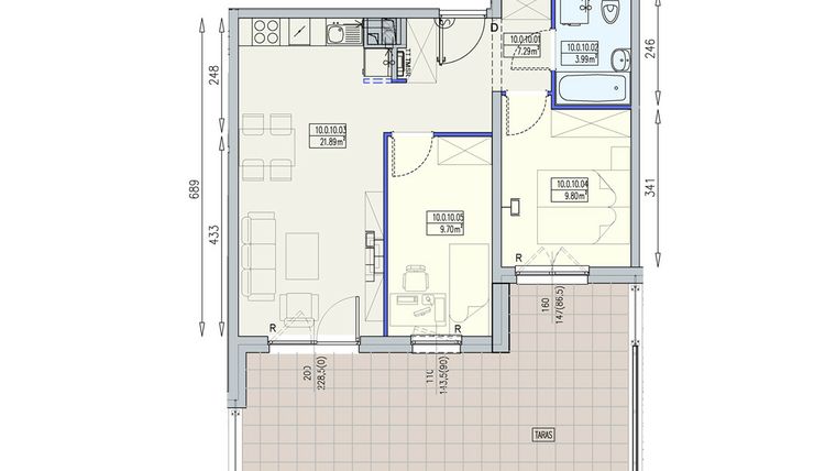 Rzut - Mieszkanie na sprzedaż 3 pokoje o powierzchni 52,67 m² - numer K2 10/0/10/3a w Południk 17 - budynek K2