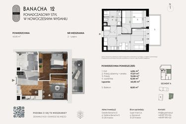 Rzut - Mieszkanie na sprzedaż 2 pokoje o powierzchni 40,93 m² - numer 2 w Banacha 12
