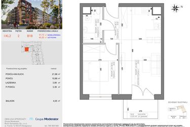 Rzut - Mieszkanie na sprzedaż 2 pokoje o powierzchni 40,2 m² - numer I-B18 w Industria etap I-B