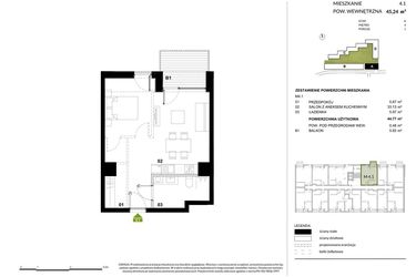 Rzut - Mieszkanie na sprzedaż 1 pokój o powierzchni 45,24 m² - numer A.4.1 w Kozielska Park