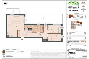 Rzut - Mieszkanie na sprzedaż 3 pokoje o powierzchni 78,8 m² - numer 35A w Ogrody Andersena