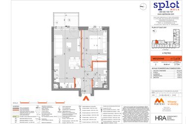Rzut - Mieszkanie na sprzedaż 2 pokoje o powierzchni 38,69 m² - numer F1.C.04.08 w Splot Wola