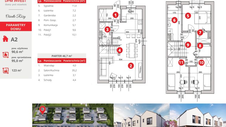 Rzut - Dom na sprzedaż 4 pokoje o powierzchni 95 m² - numer A2 w Rose Park etap IV