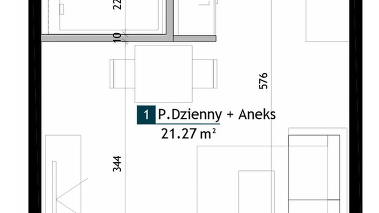 Rzut - Mieszkanie na sprzedaż 1 pokój o powierzchni 25,73 m² - numer AD0103 w Viva Cité 2