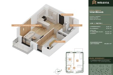 Rzut - Mieszkanie na sprzedaż 2 pokoje o powierzchni 43,29 m² - numer L.1-8 w Dobre Miejsce Waniliowa